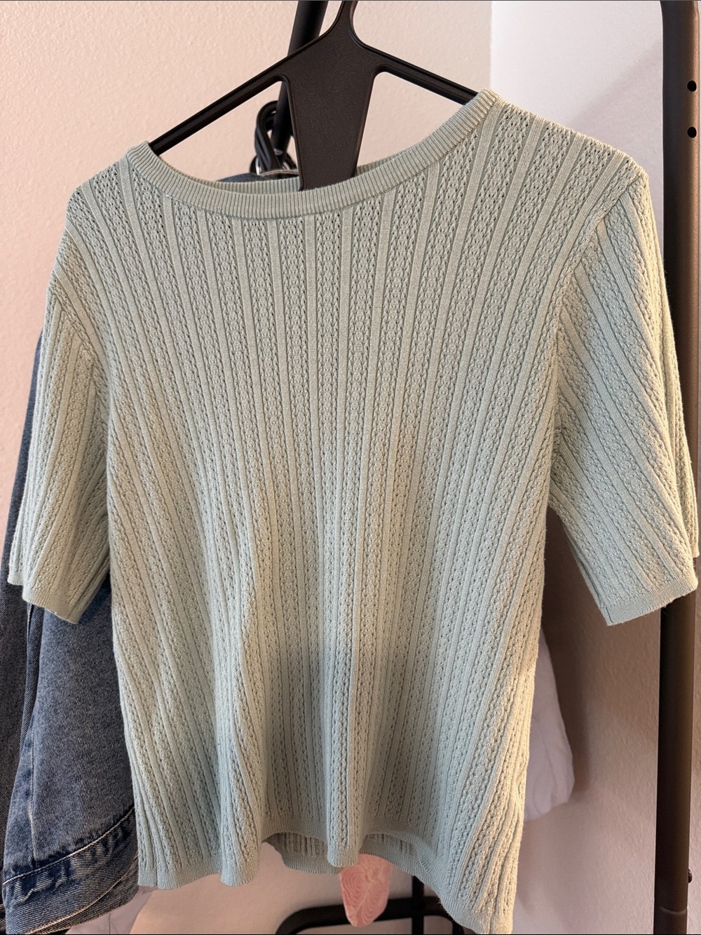 Light Green Ribbed Knit Women's Top